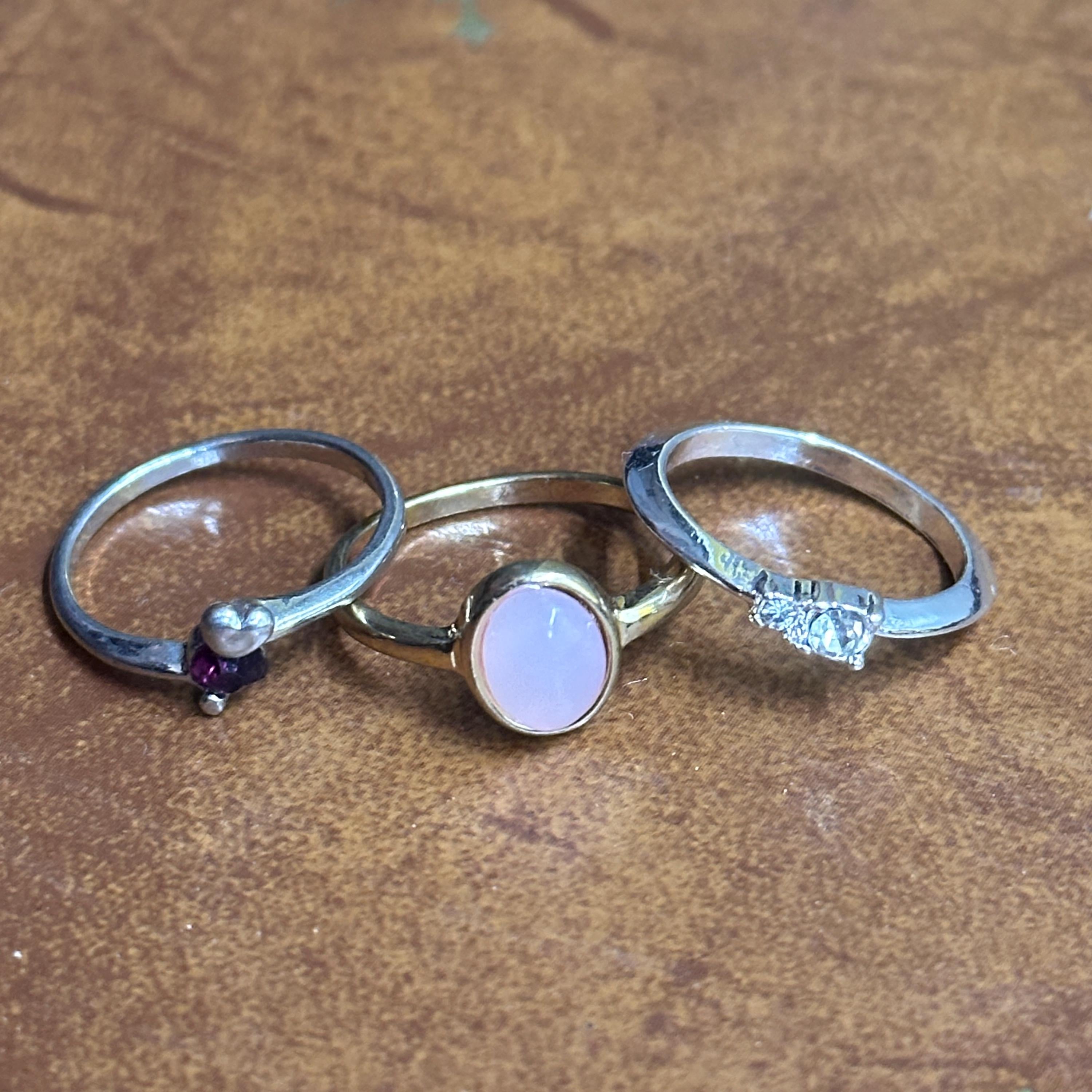 Vintage Stackable Party Ring Silver/Gold Tone Ring Bundle 3 Pieces - Sizes K 1/2 - M 1/2