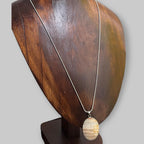 Vintage Statement Yellow Calcite Gemstone Pendant Necklace Stone Silver Tone Snake Chain