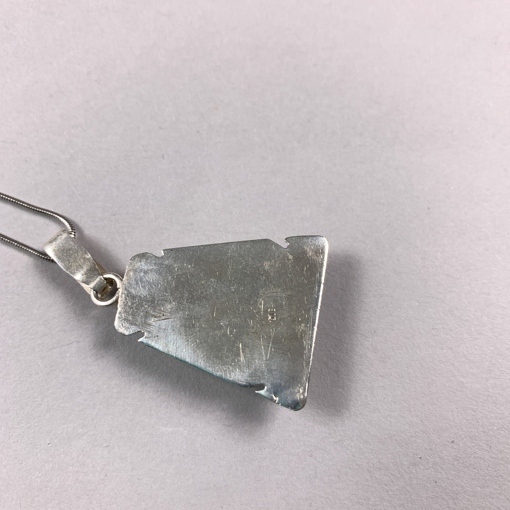 Vintage 925 Sterling Silver Turquoise Stone Semi Precious Triangle Necklace Lucky Pendant