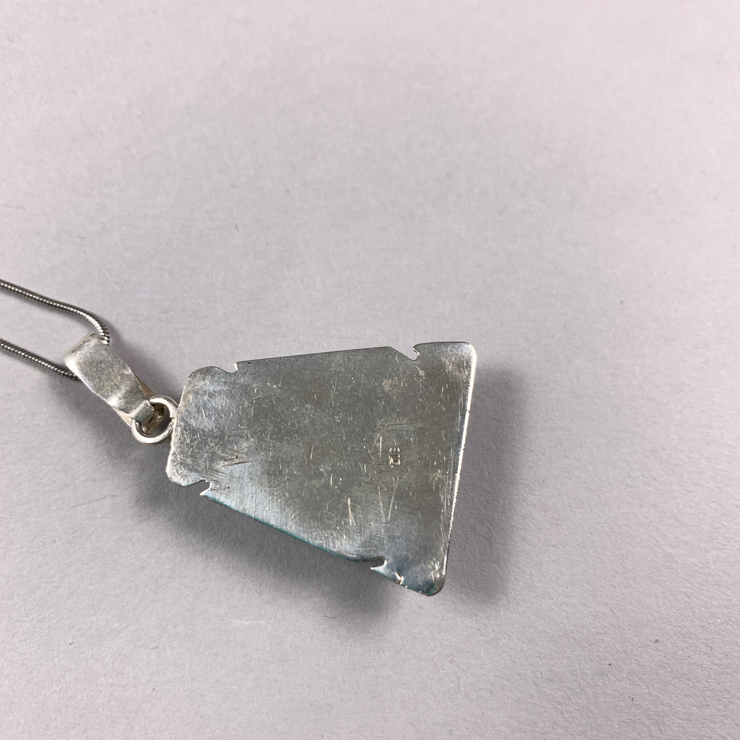 Vintage 925 Sterling Silver Turquoise Stone Semi Precious Triangle Necklace Lucky Pendant