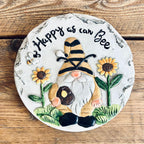 Novelty Painted Garden Gnome Stepping Stone Decoration Happy As Can Be Quote Heavy Weight