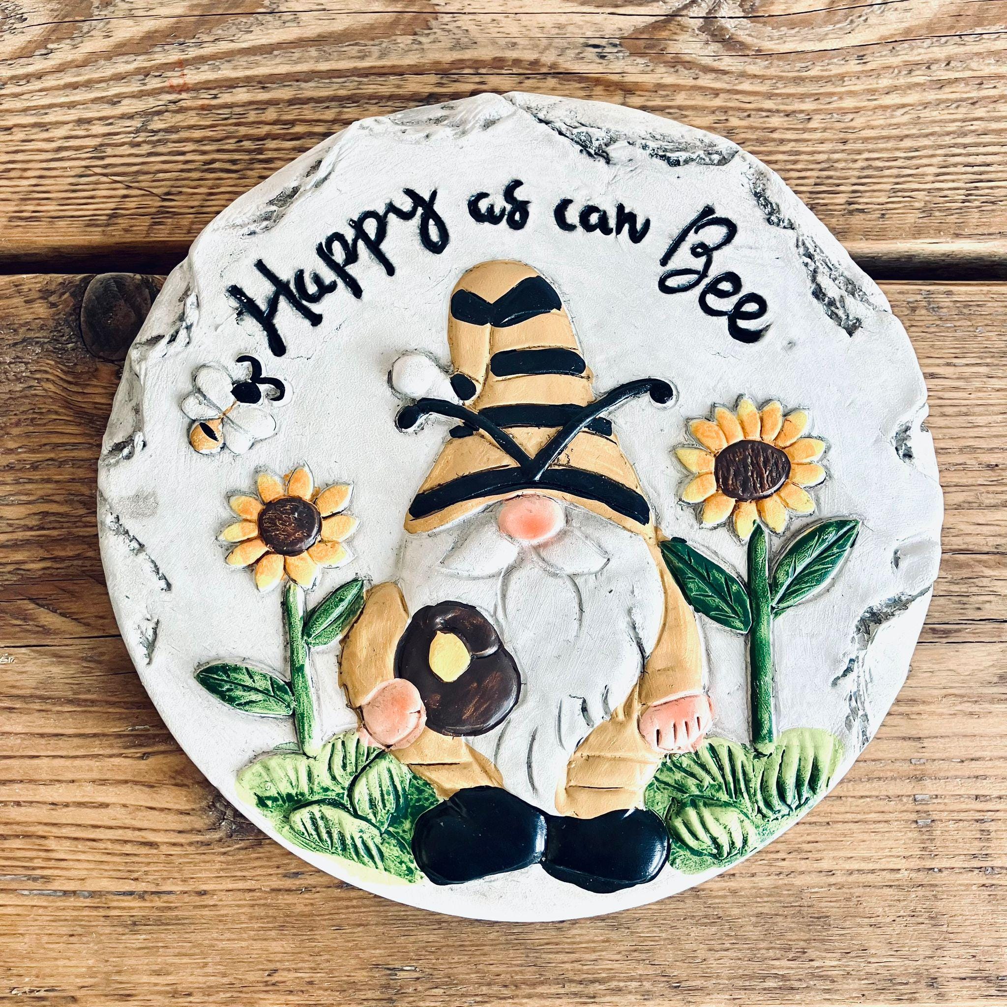 Novelty Painted Garden Gnome Stepping Stone Decoration Happy As Can Be Quote Heavy Weight