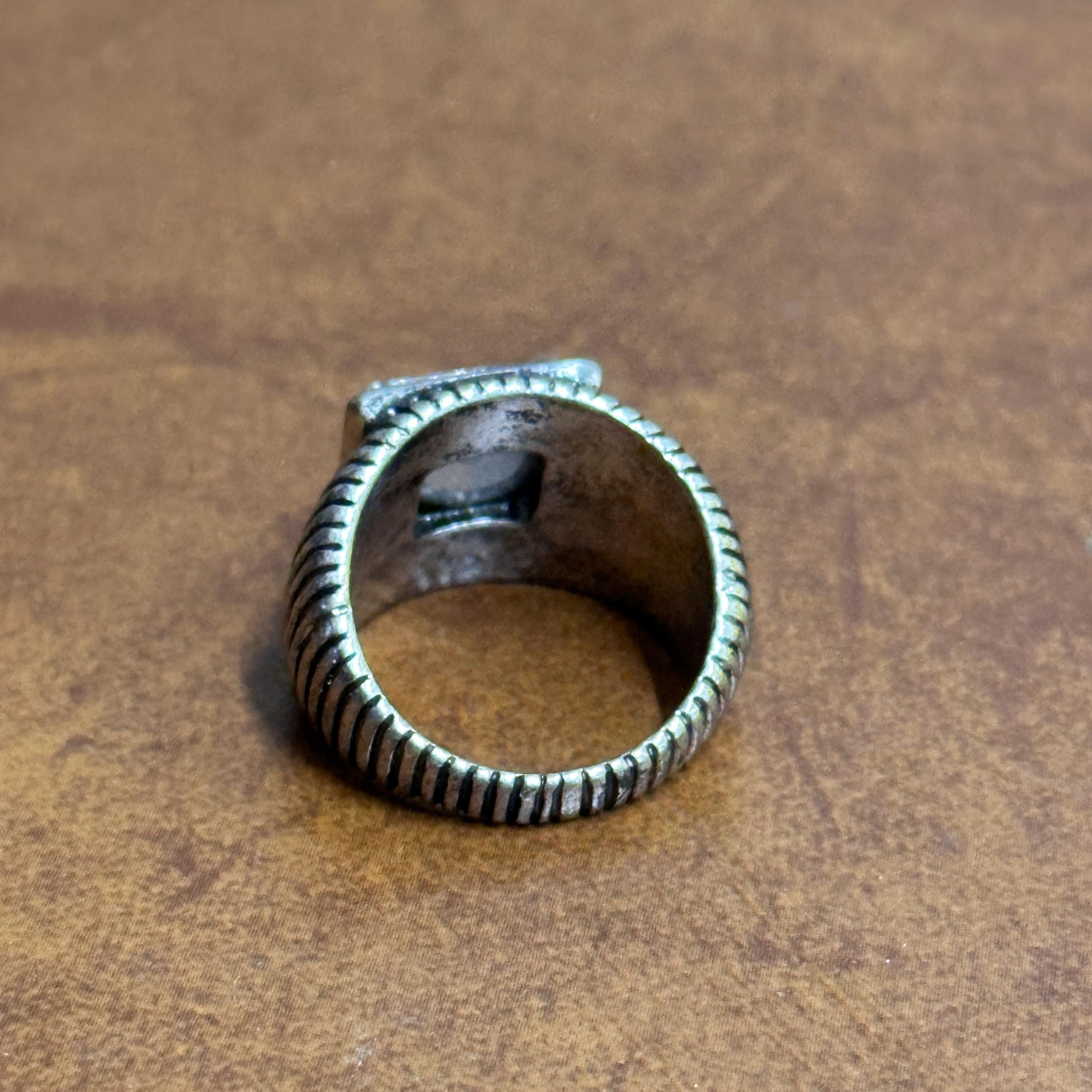 Vintage Chunky Square Clear Gemstone Ring Silver Tone - Size O