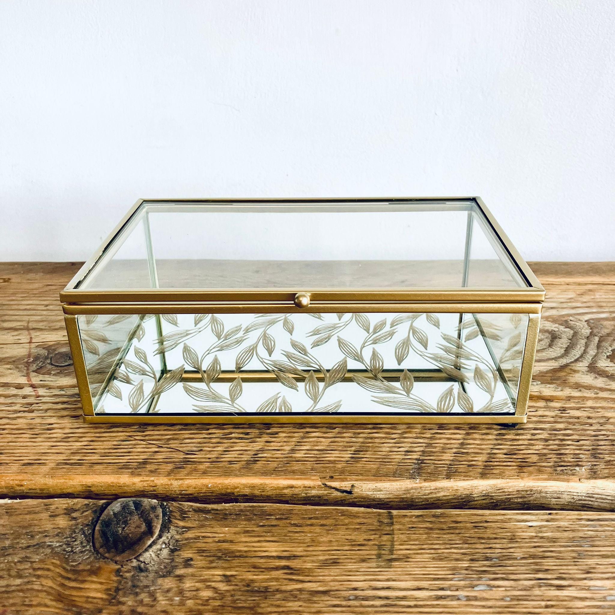Vintage Style Medium Ornate Glass Floral Jewellery Trinket Storage Box Gift 21cm
