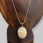 Vintage Statement Yellow Calcite Gemstone Pendant Necklace Stone Silver Tone Snake Chain