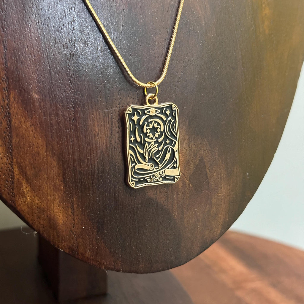 Retro The Star Tarot Card Pendant Necklace Gold Tone Snake Chain Lucky Gift