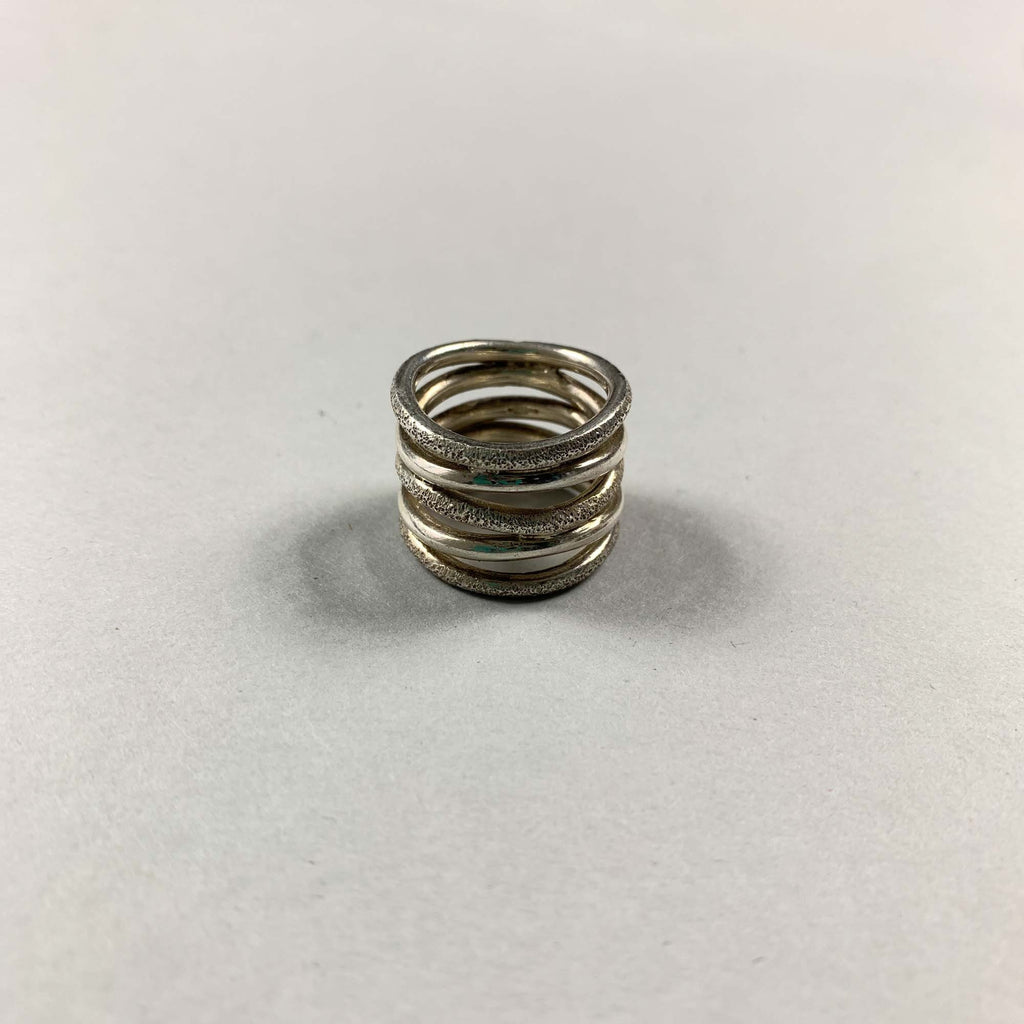 Vintage Unique 925 Sterling Solid Silver Multi Band Textured Ring - Size L 1/2