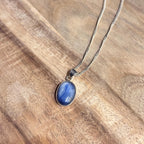 Vintage Blue Labradorite Gemstone Pendant Necklace 925 Sterling Silver Healing Spiritual Stone