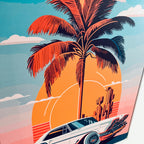 Framed Classic Retro Muscle Car Print Sunset Palm Scene California Gift 50cm