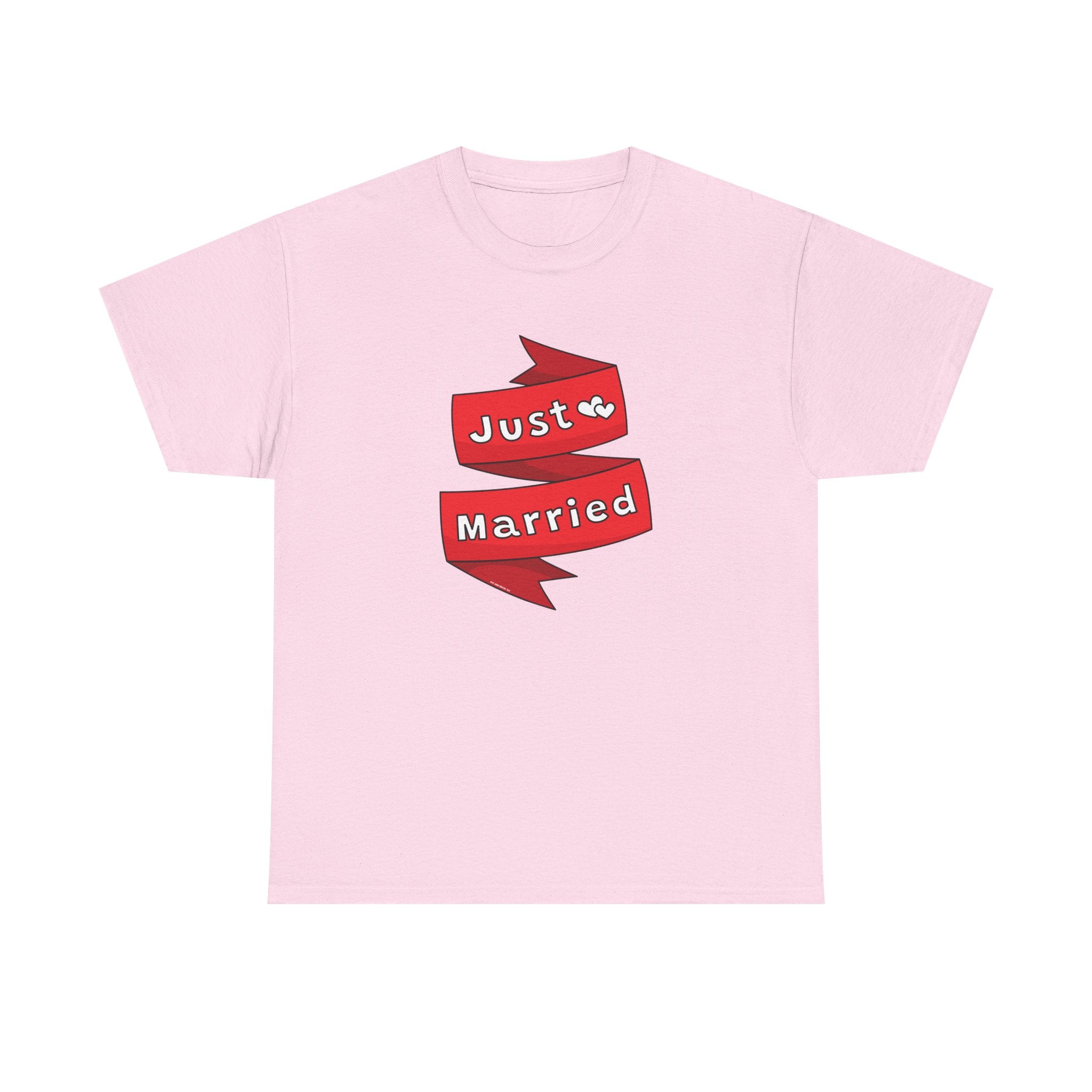 Just Married Red Ribbon Printed T-Shirt 100% Cotton Novelty Newly Wed Tee Gift
