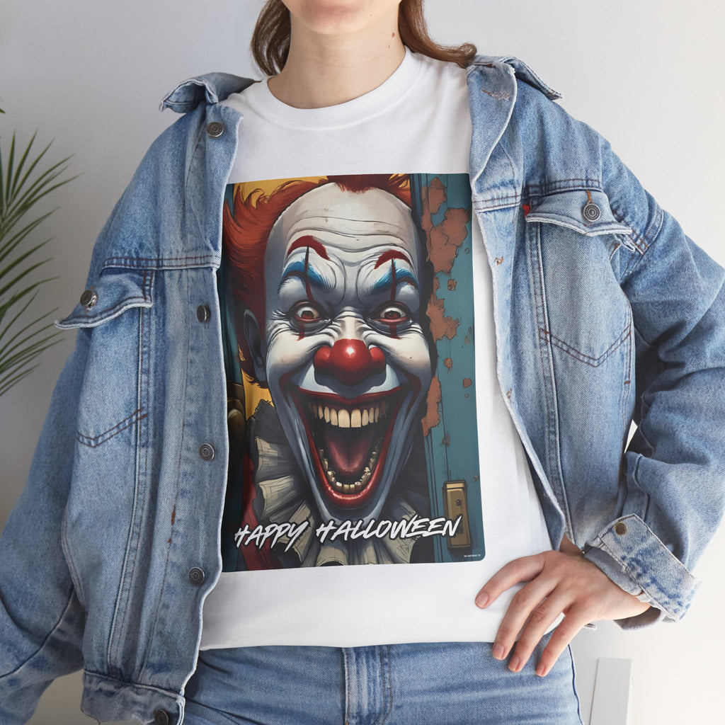 Happy Halloween Clown Novelty Printed T-Shirt 100% Cotton Scary Halloween Tee