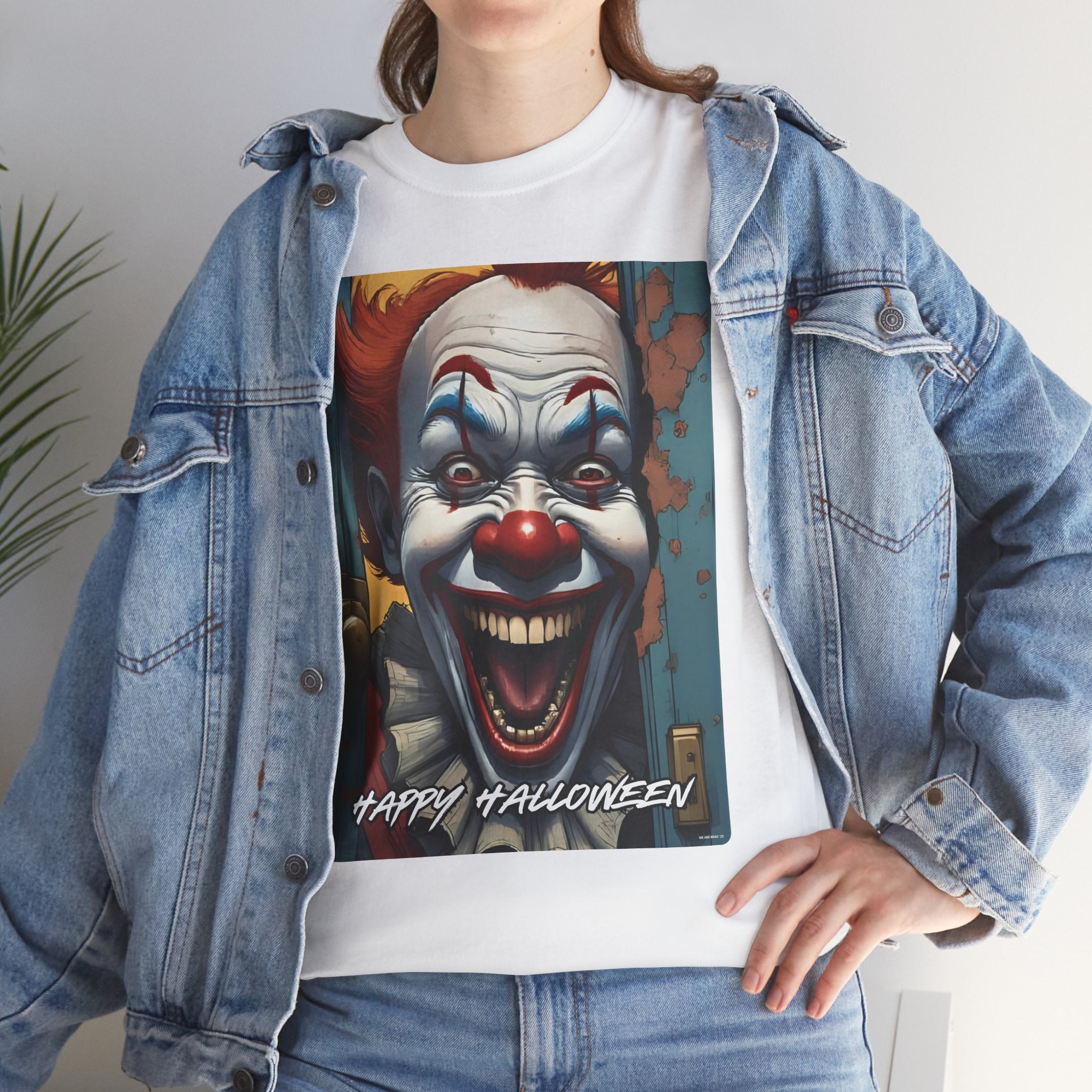 Happy Halloween Clown Novelty Printed T-Shirt 100% Cotton Scary Halloween Tee