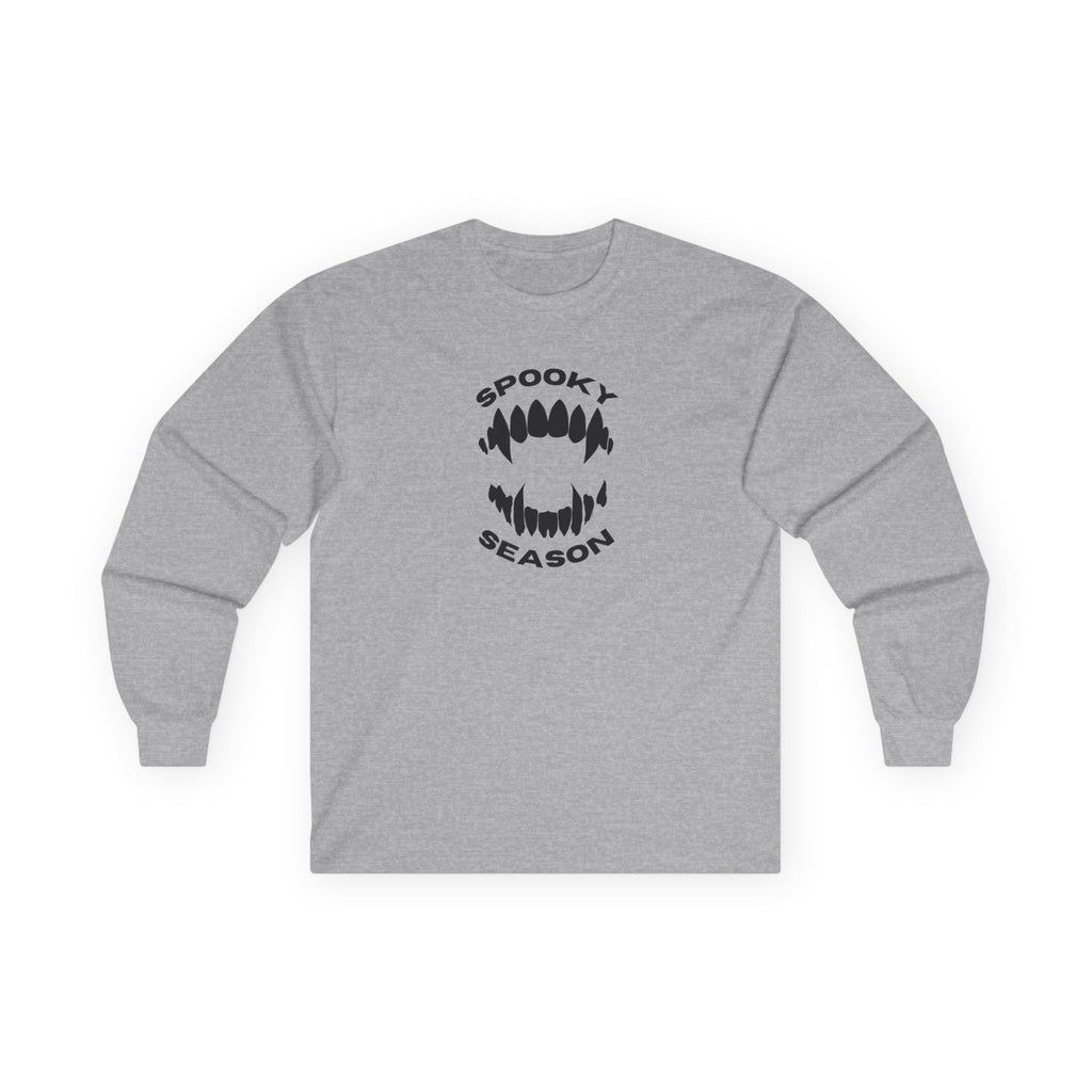 Spooky Season Long Sleeve Tee 100% Cotton Scary Vampire Teeth Halloween T-Shirt Gift