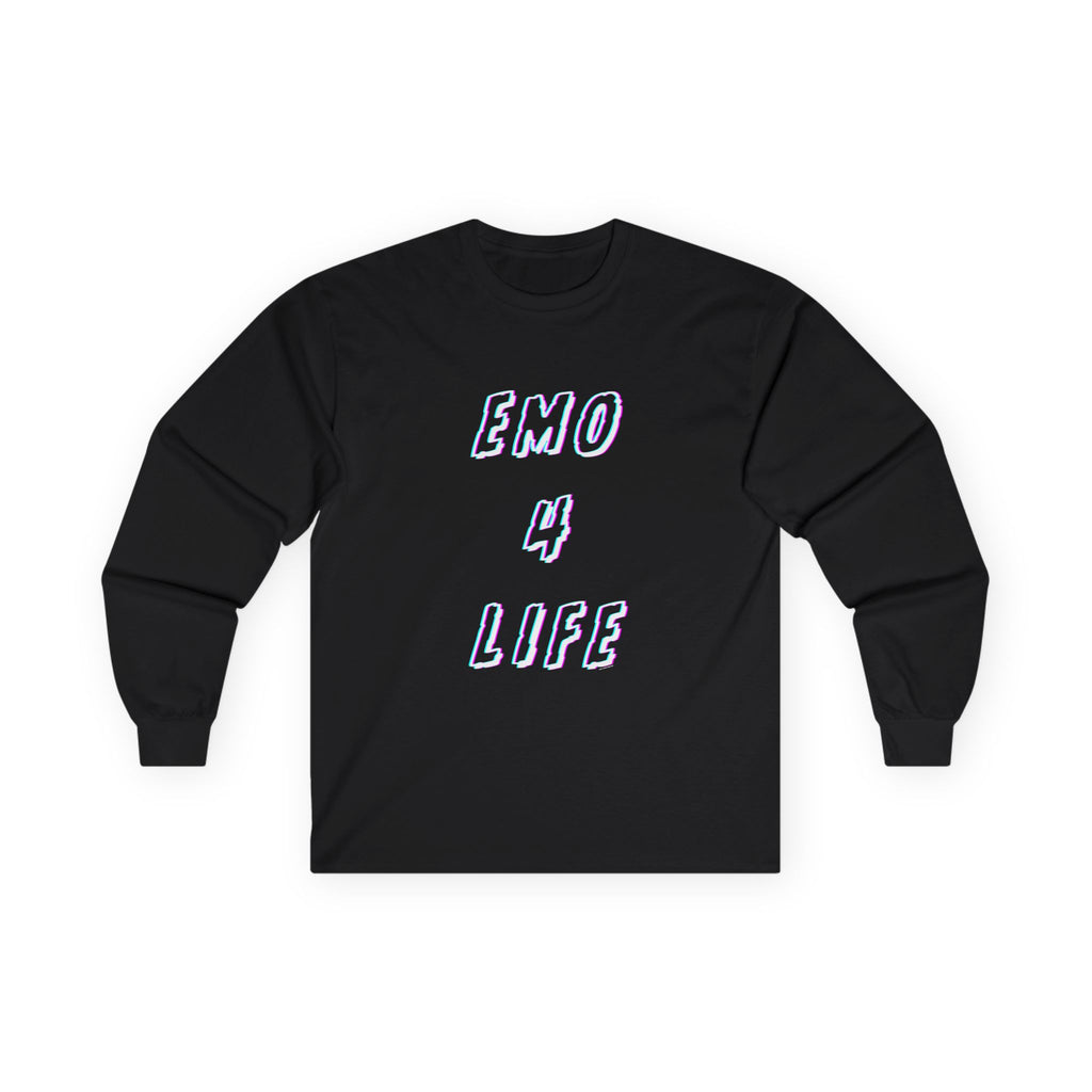 Emo 4 Life Long Sleeve Tee 100% Cotton Retro Glitch Quote T-Shirt Emo Goth Alternative Gift