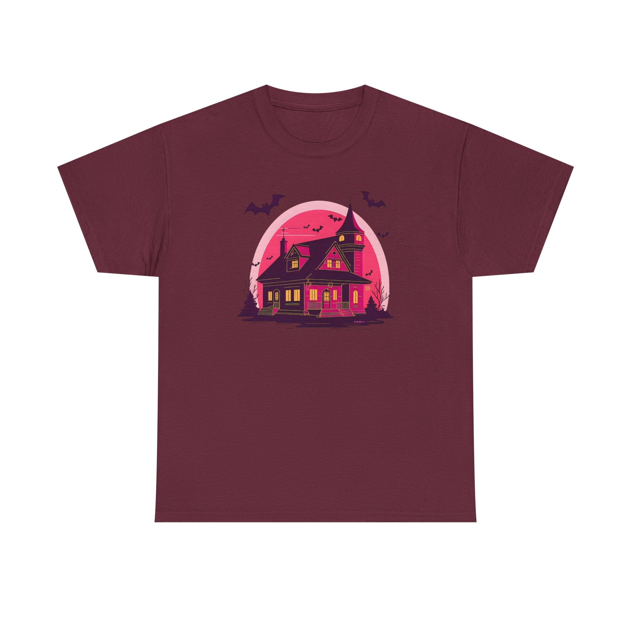 Haunted House Printed T-Shirt 100% Cotton Novelty Scary Halloween Tee