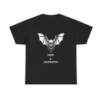 Death & Destruction Bat Skull Printed T-Shirt 100% Cotton Goth Biker Halloween Tee