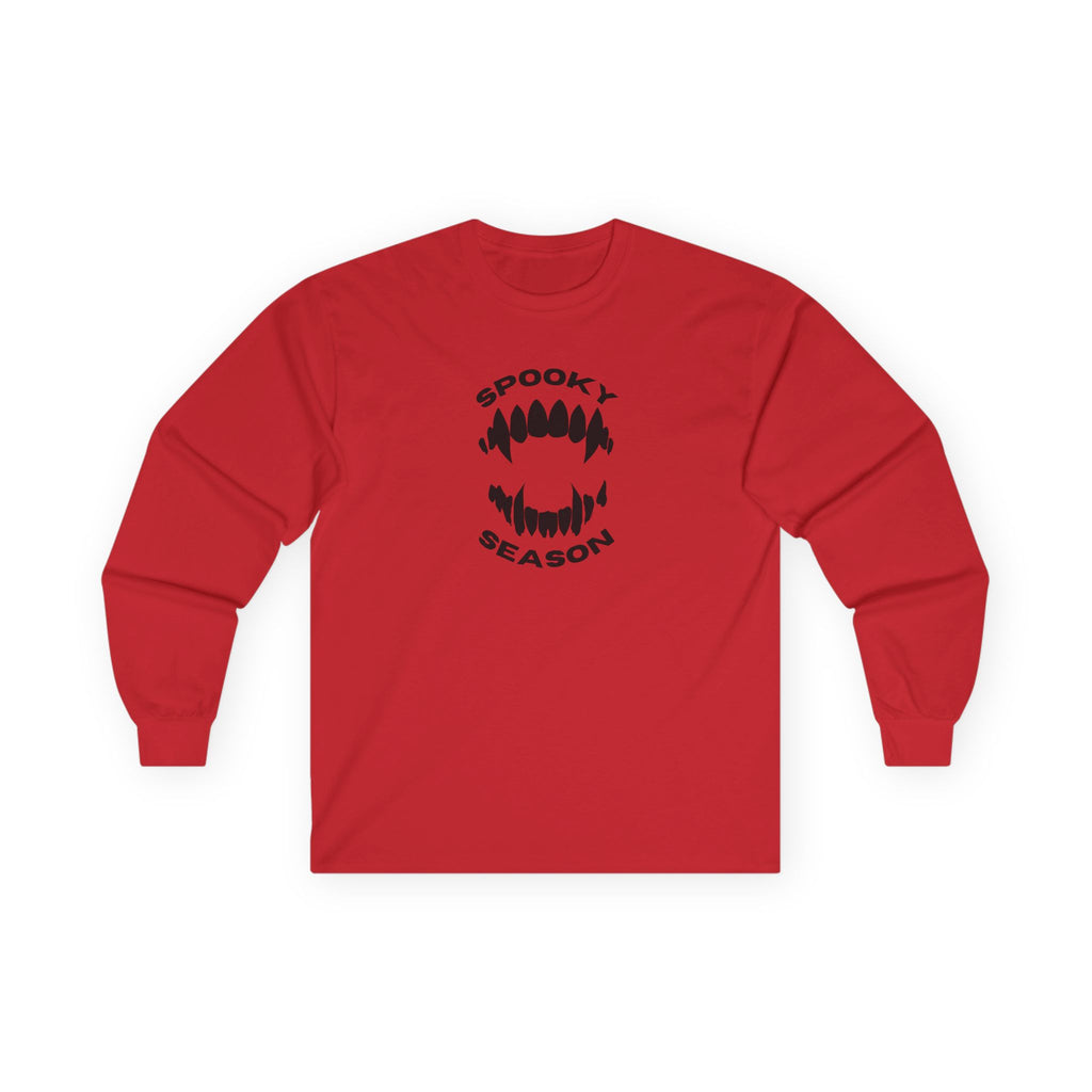Spooky Season Long Sleeve Tee 100% Cotton Scary Vampire Teeth Halloween T-Shirt Gift