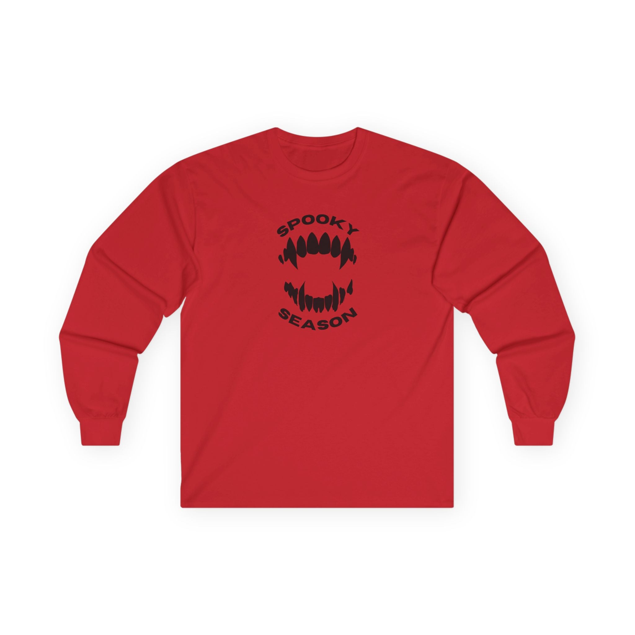 Spooky Season Long Sleeve Tee 100% Cotton Scary Vampire Teeth Halloween T-Shirt Gift