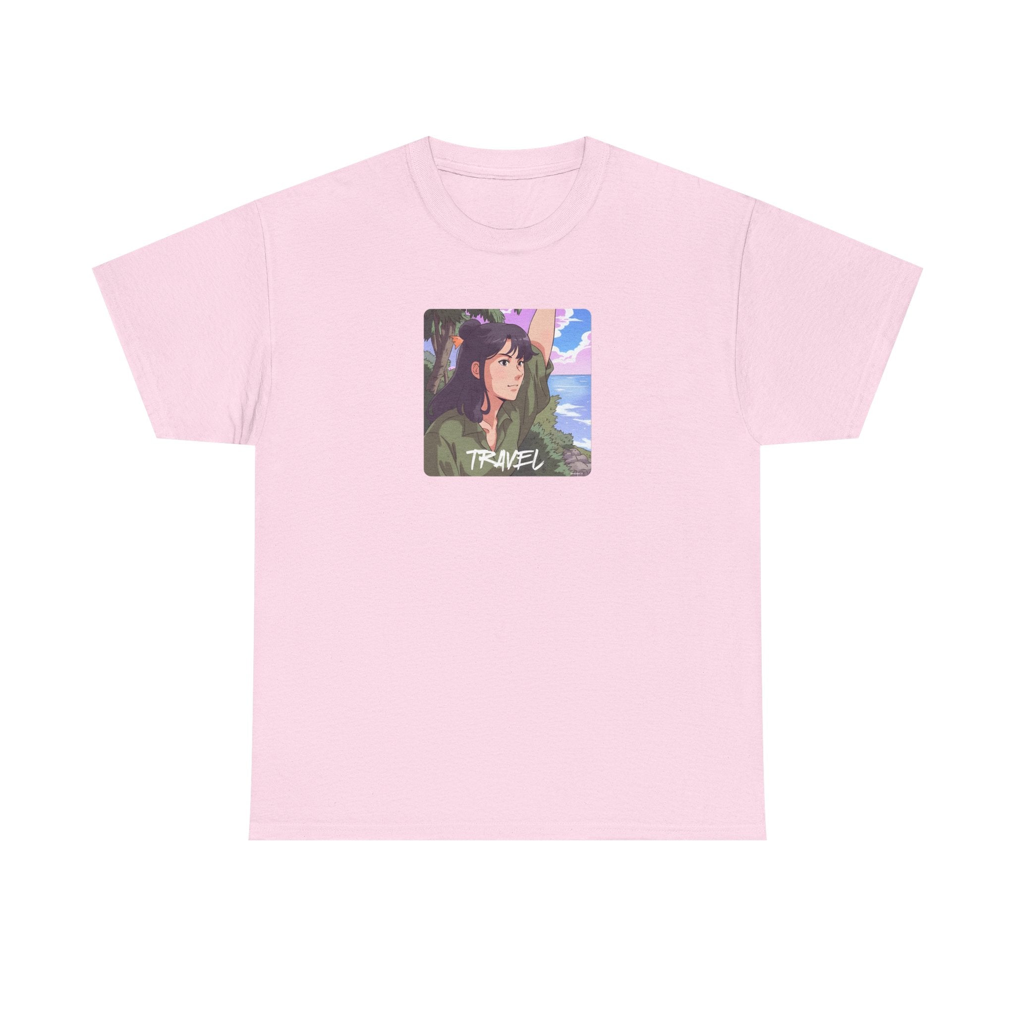 Travel Anime Girl Printed T-Shirt 100% Cotton Novelty Travelling Island Sunshine Tee Gift