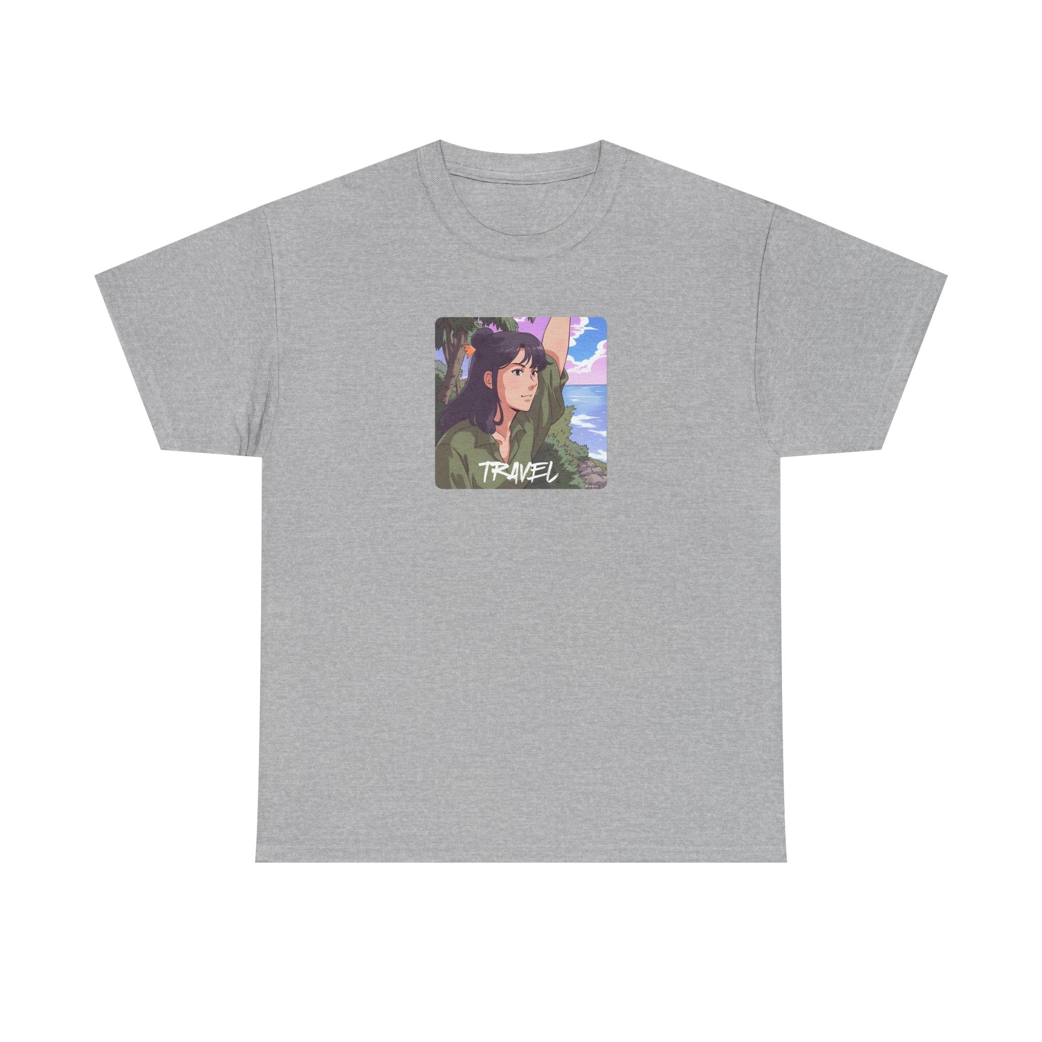 Travel Anime Girl Printed T-Shirt 100% Cotton Novelty Travelling Island Sunshine Tee Gift