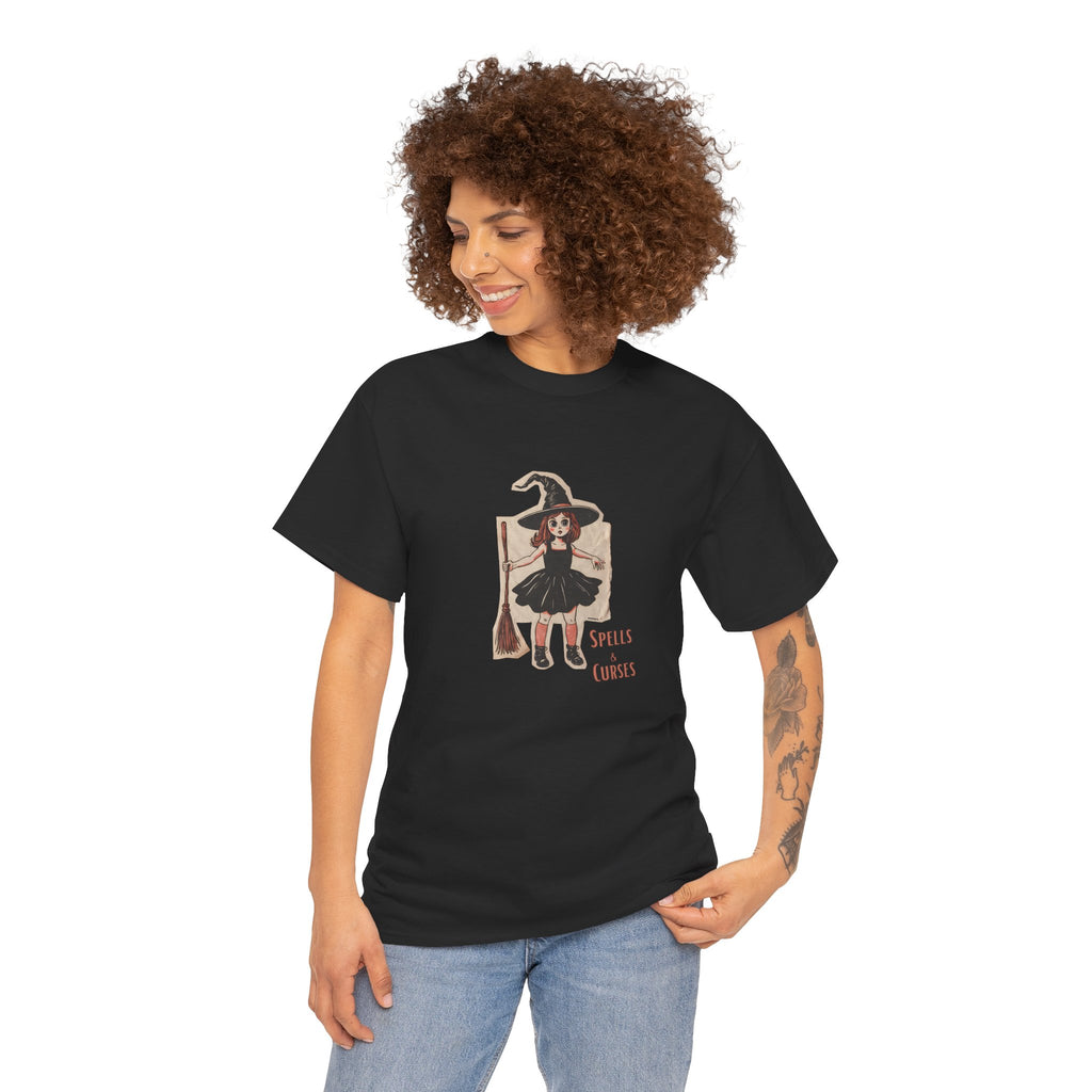 Spells & Curses Witch Printed T-Shirt 100% Cotton Novelty Scary Halloween Tee