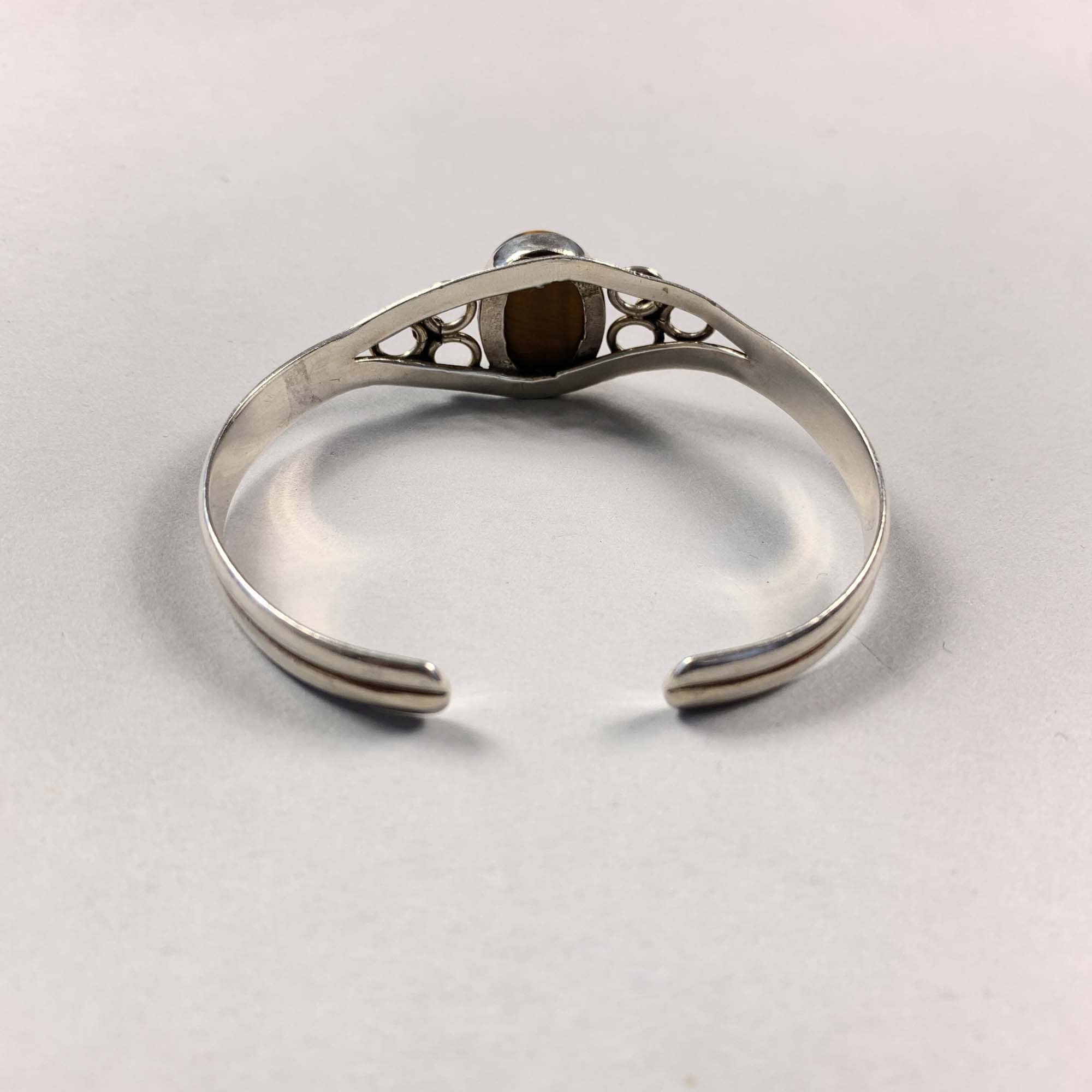 Vintage 925 Sterling Silver Tigers Eye Bangle Bracelet
