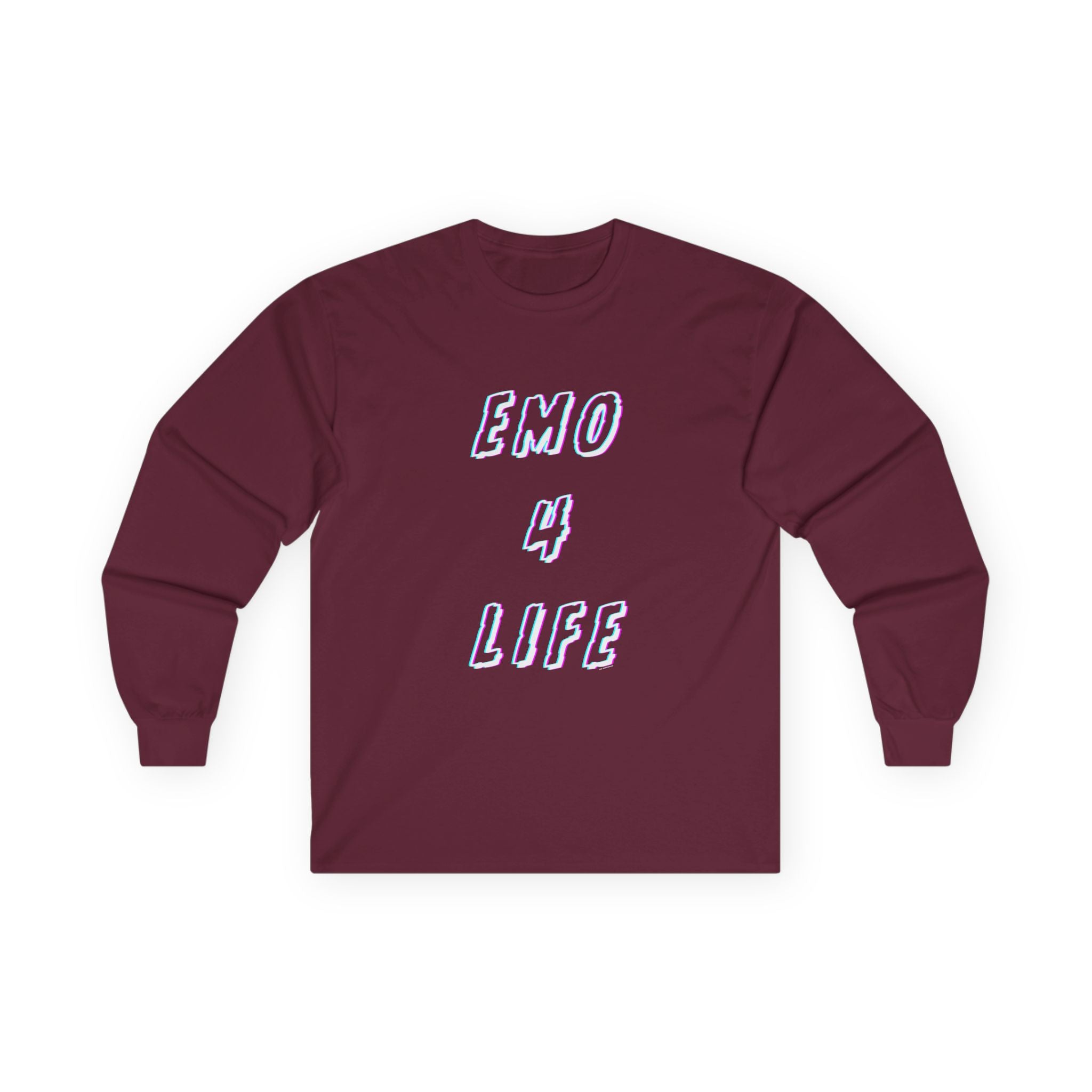 Emo 4 Life Long Sleeve Tee 100% Cotton Retro Glitch Quote T-Shirt Emo Goth Alternative Gift