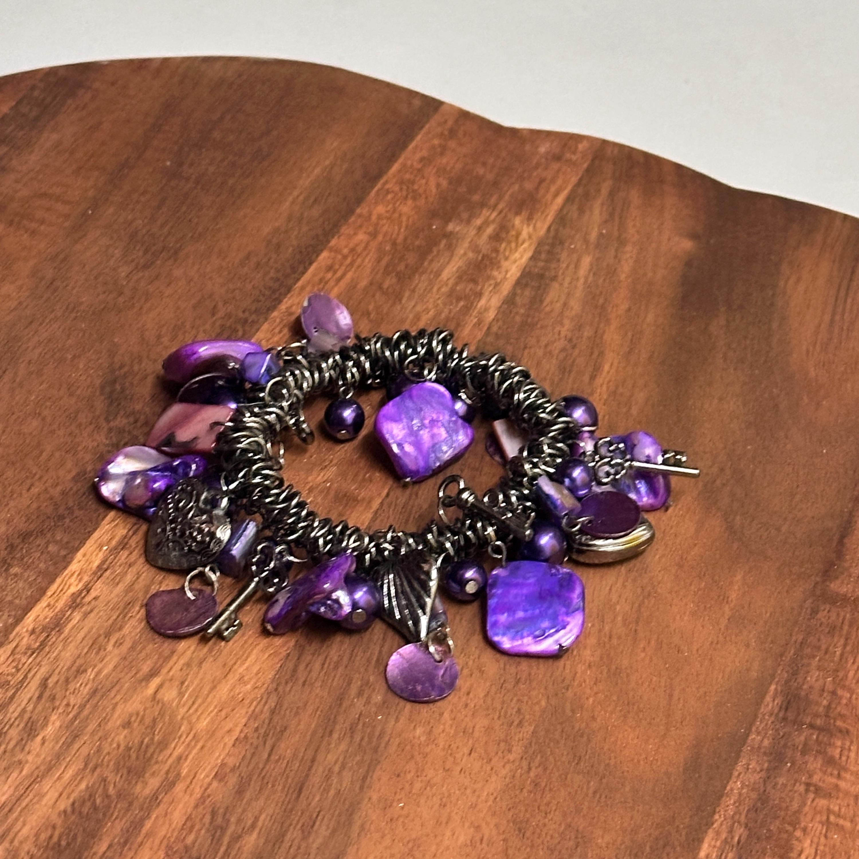 Vintage Deep Purple Chunky Stretch Charm Bracelet Unique Gift