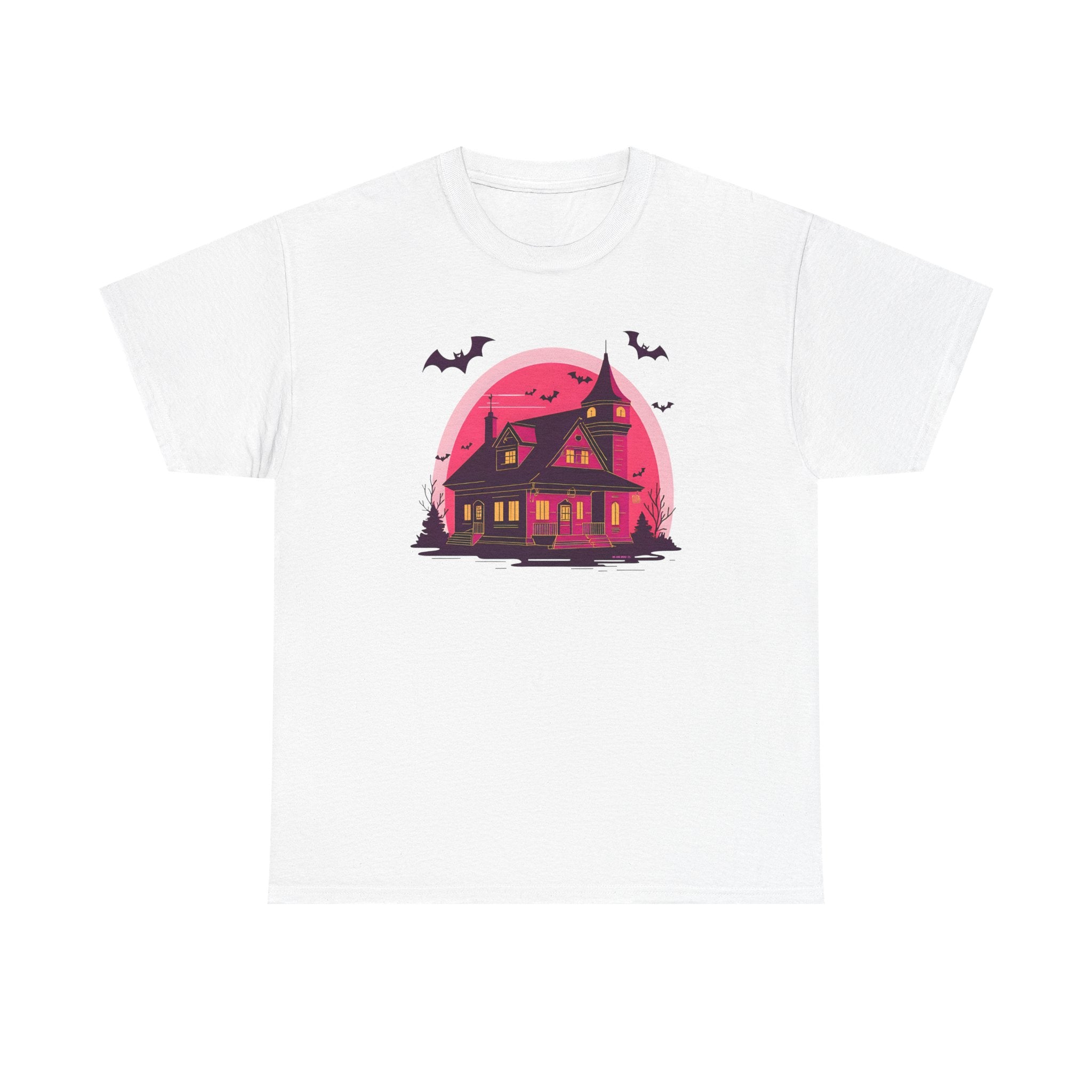 Haunted House Printed T-Shirt 100% Cotton Novelty Scary Halloween Tee