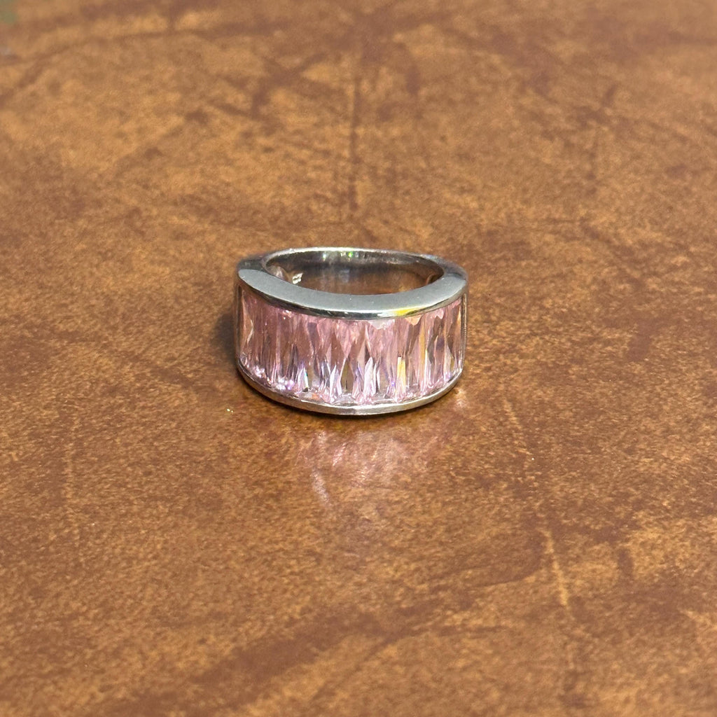 Vintage Chunky 925 Solid Silver Pale Pink Gemstone Ring - Size M