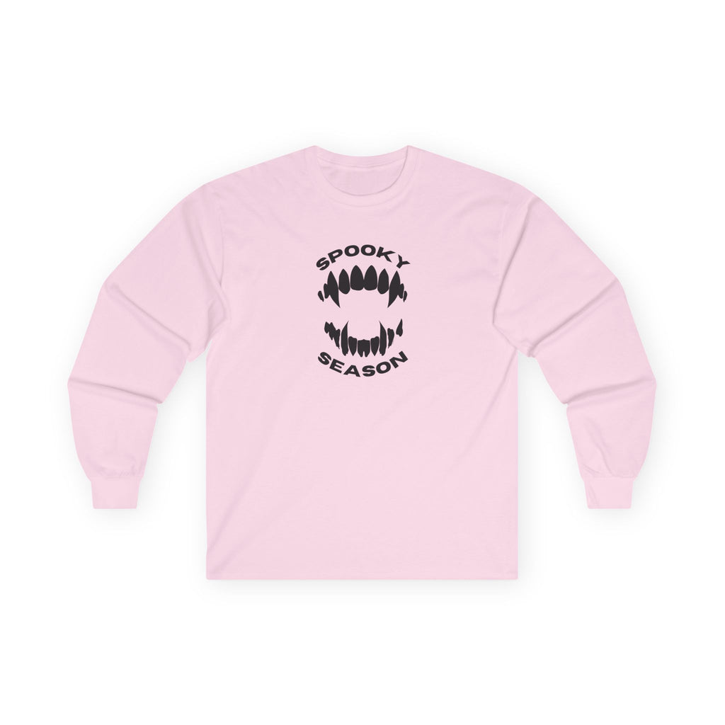 Spooky Season Long Sleeve Tee 100% Cotton Scary Vampire Teeth Halloween T-Shirt Gift