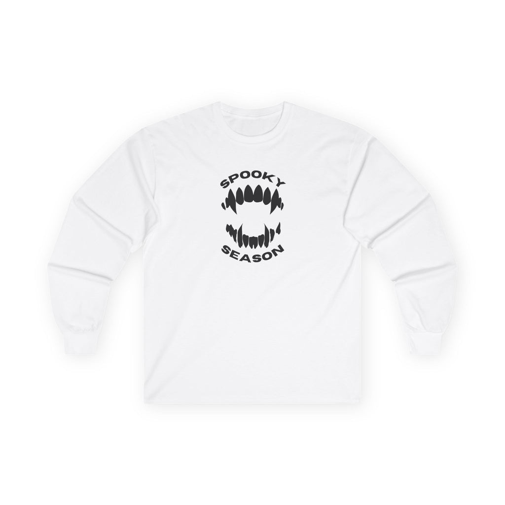 Spooky Season Long Sleeve Tee 100% Cotton Scary Vampire Teeth Halloween T-Shirt Gift