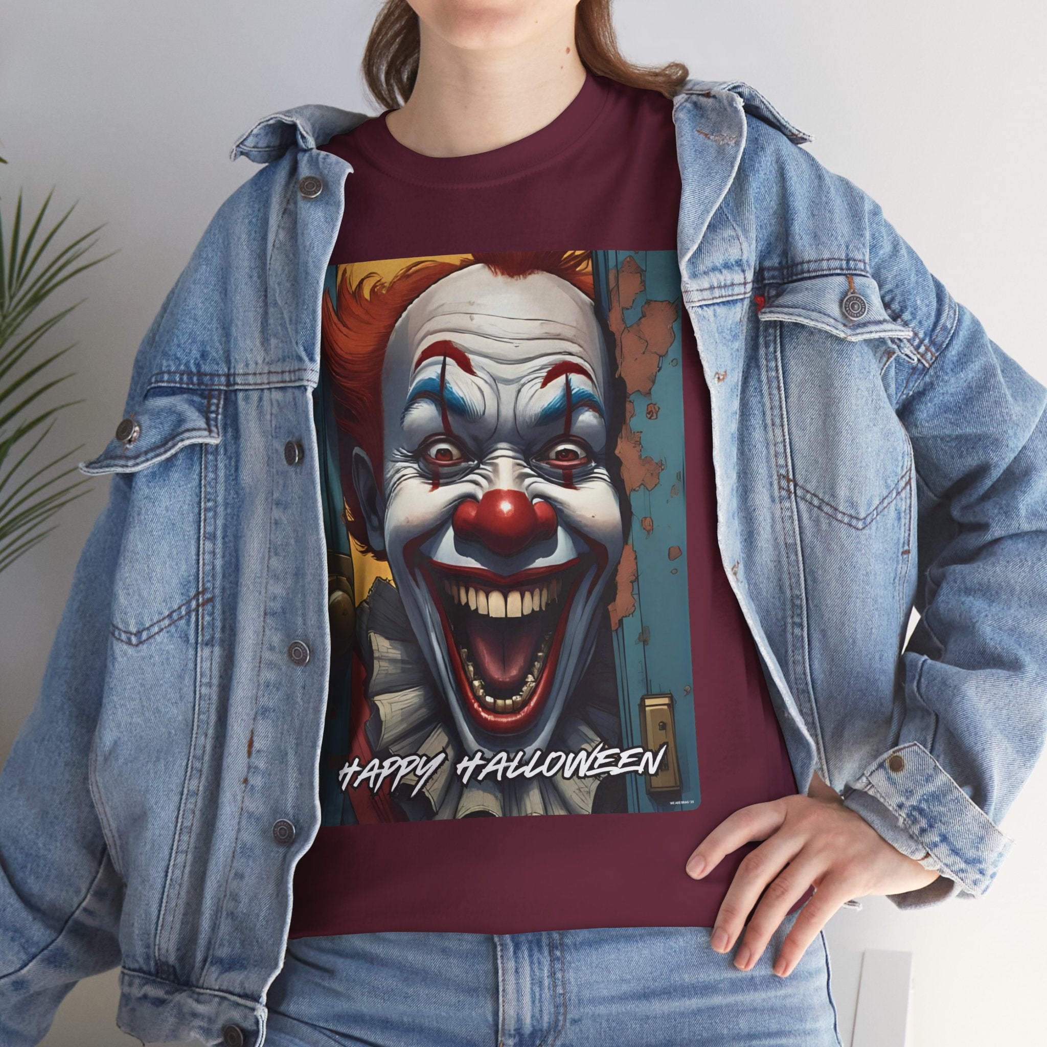 Happy Halloween Clown Novelty Printed T-Shirt 100% Cotton Scary Halloween Tee