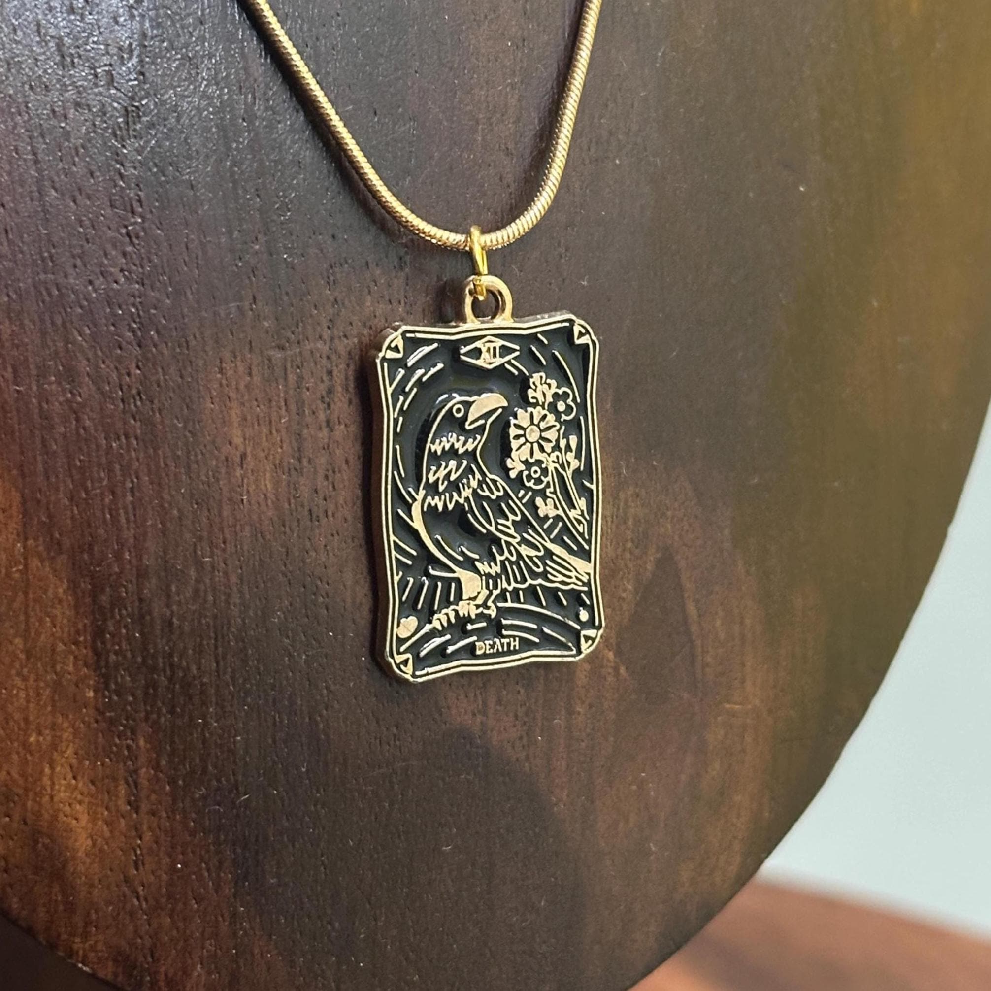 Retro Death Tarot Card Pendant Necklace Gold Tone Snake Chain Lucky Gift