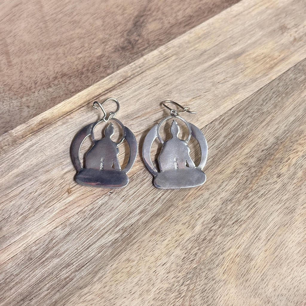 Vintage 925 Sterling Silver Buddha Earrings Heavy Weight Unique Gift