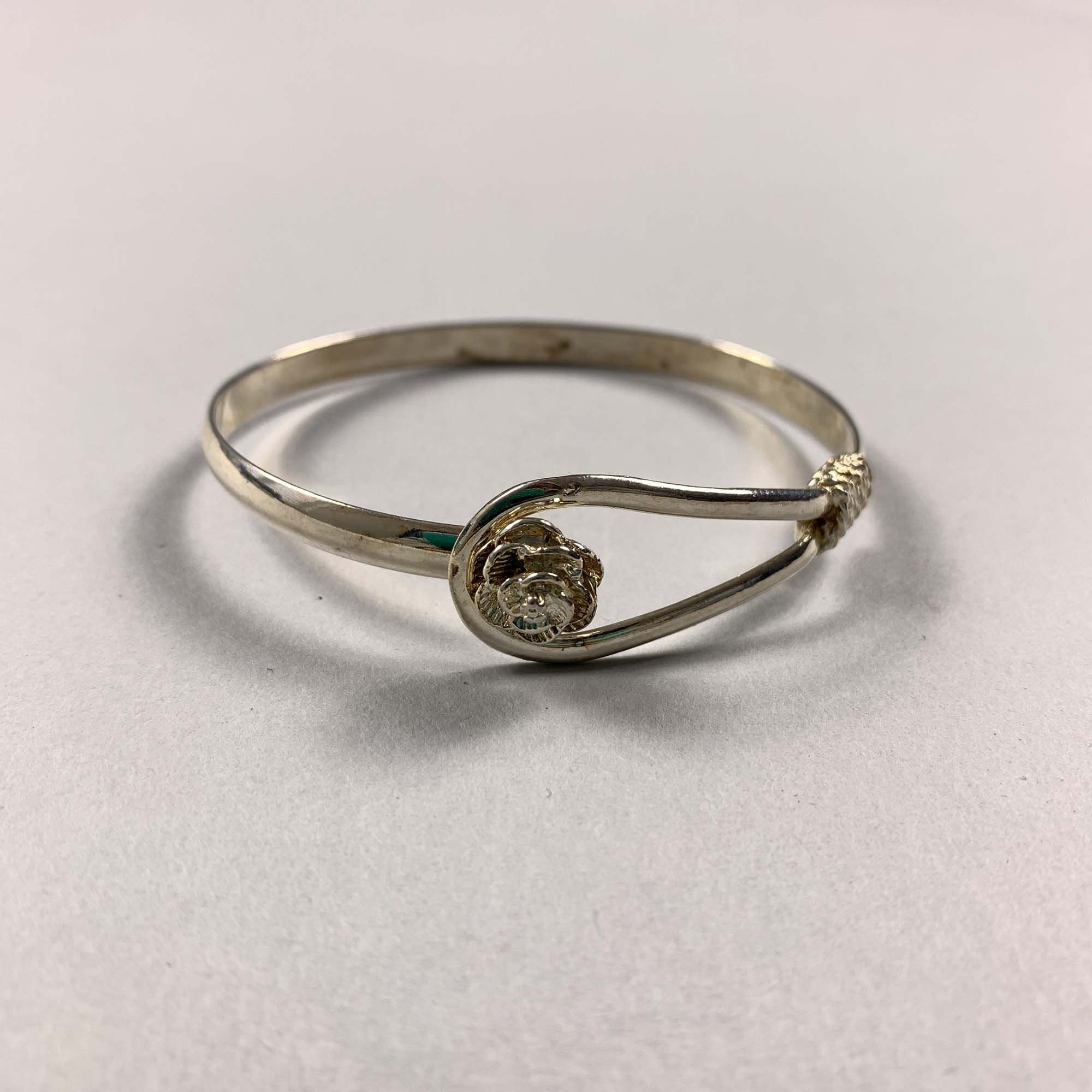 Vintage Floral Rose Bangle Costume Silver Tone Bracelet