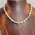 Vintage Chunky Hippie Boho Tribal Cream Wooden Bead Necklace Stretch Unique Gift