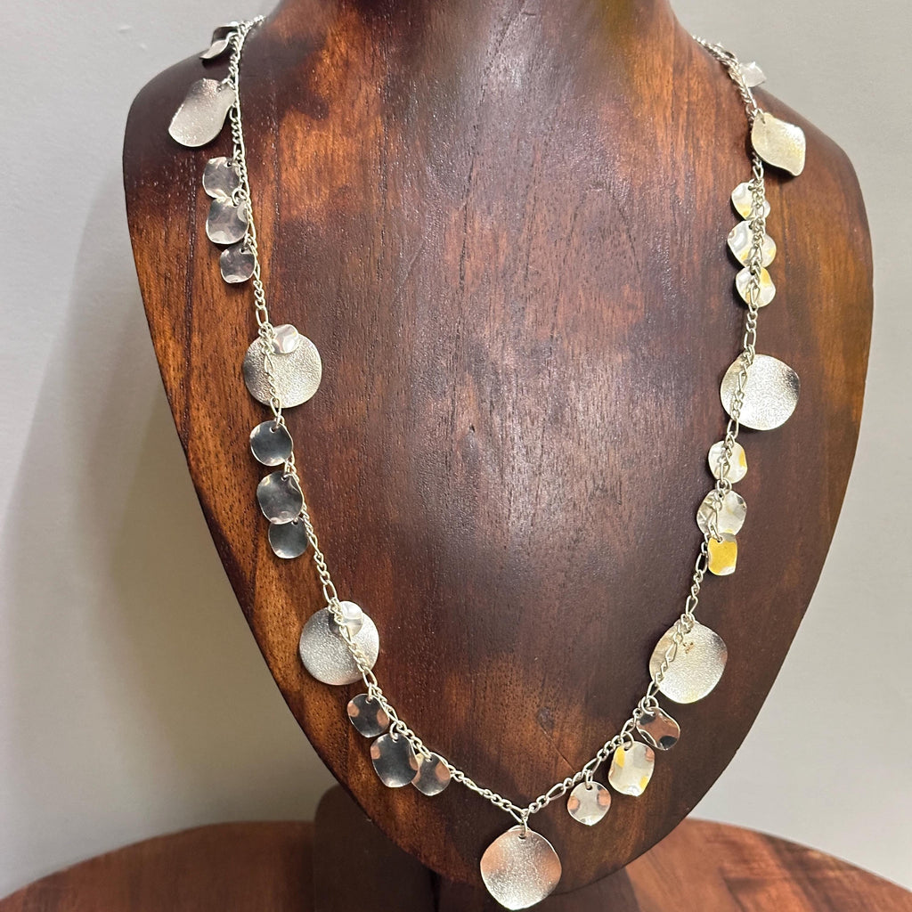 Vintage Handmade Silver Metallic Shimmer Necklace Lightweight Summer Costume Jewellery