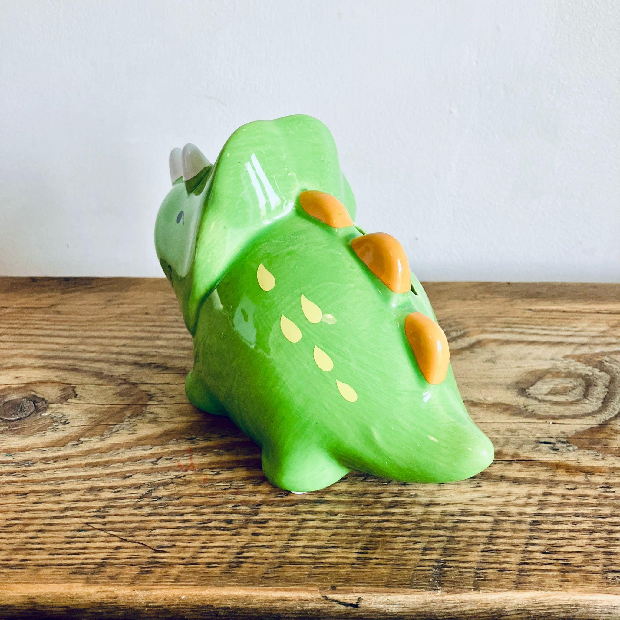 Children&#39;s Novelty Retro Dinosaur Stegosaurus Piggy Bank Green 18cm Unique Gift