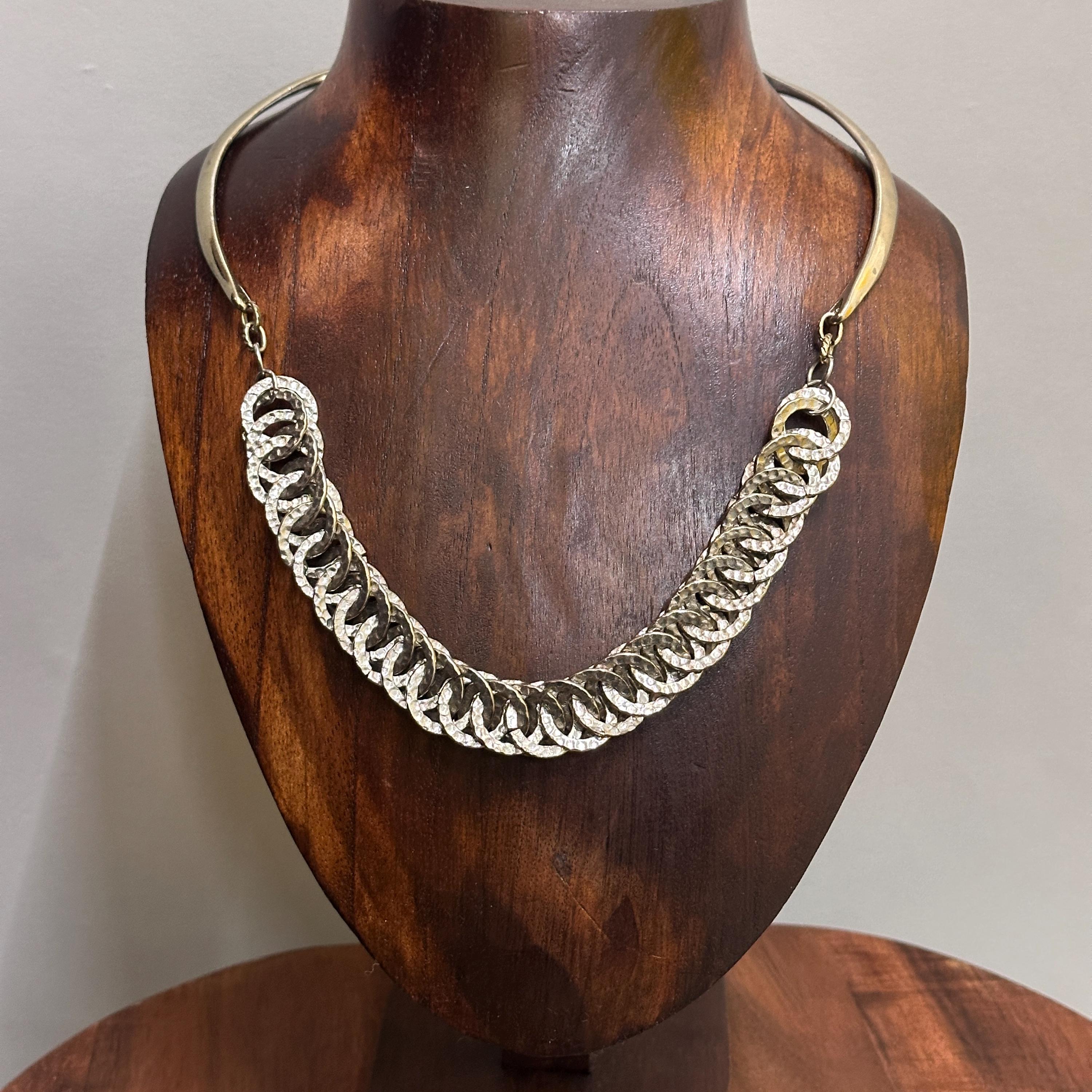 Vintage Gold/Silver Tone Chunky Bar & Chain Necklace Costume Jewellery