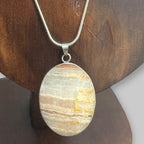 Vintage Statement Yellow Calcite Gemstone Pendant Necklace Stone Silver Tone Snake Chain