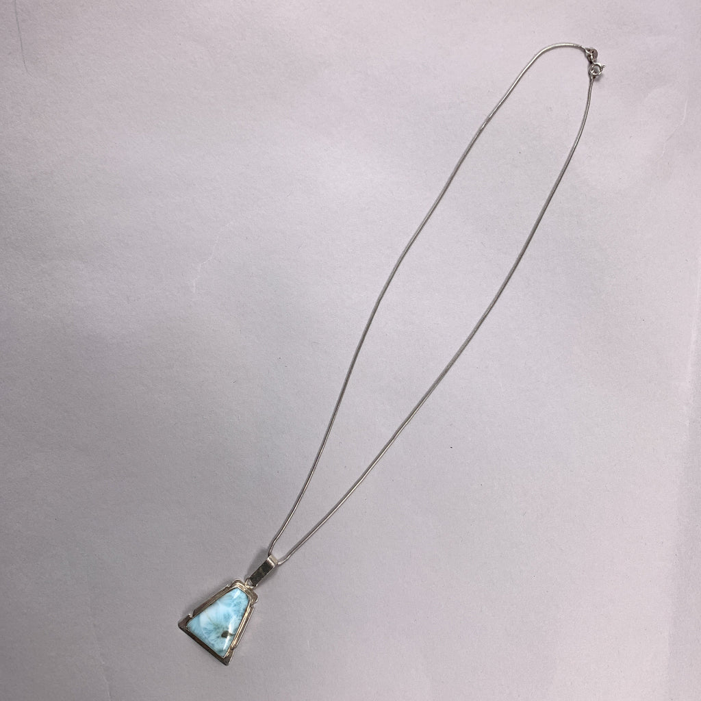 Vintage 925 Sterling Silver Turquoise Stone Semi Precious Triangle Necklace Lucky Pendant