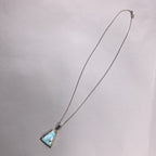 Vintage 925 Sterling Silver Turquoise Stone Semi Precious Triangle Necklace Lucky Pendant