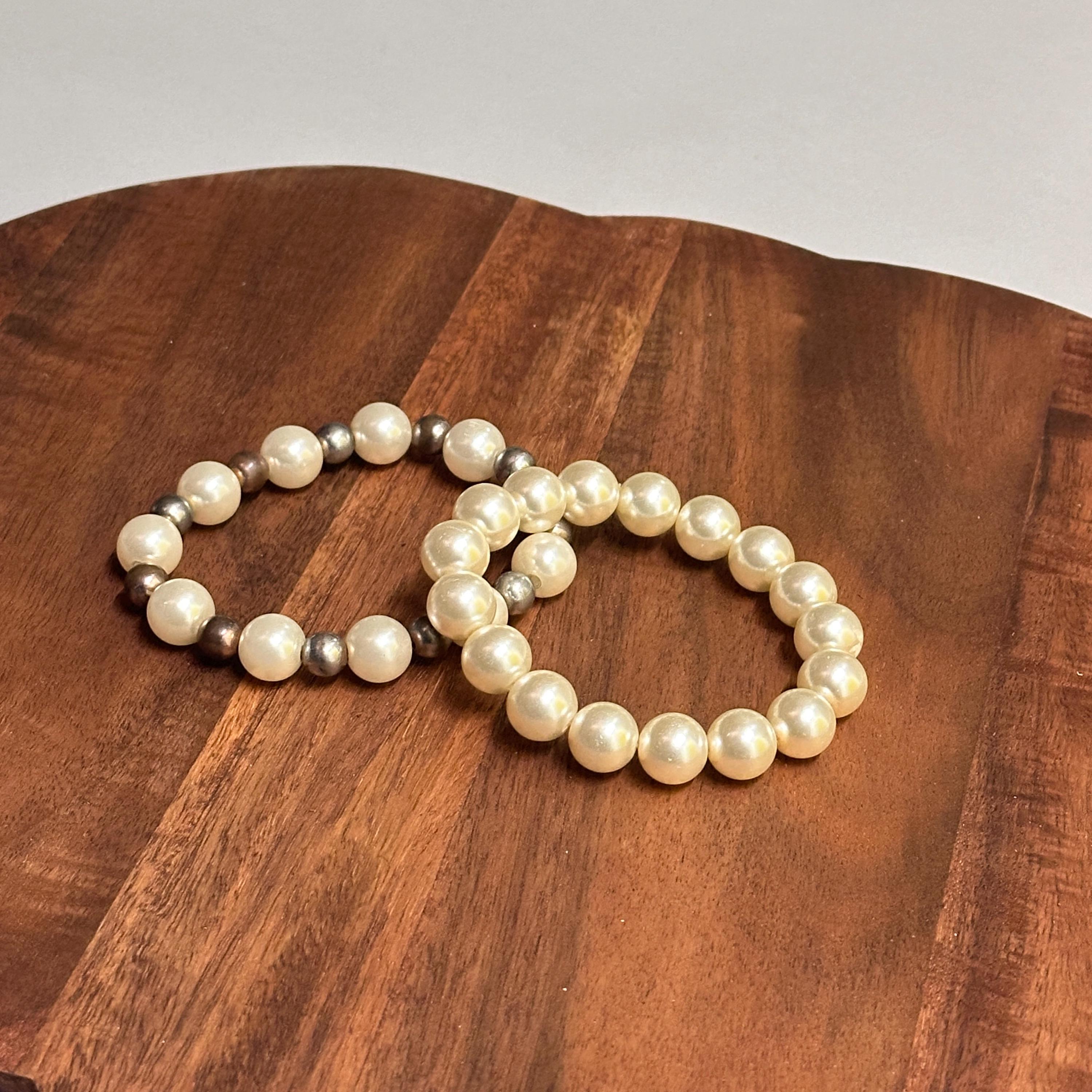 Vintage Classic Pearl 2 Pieces Bracelet Collection Bundle Unique Gift