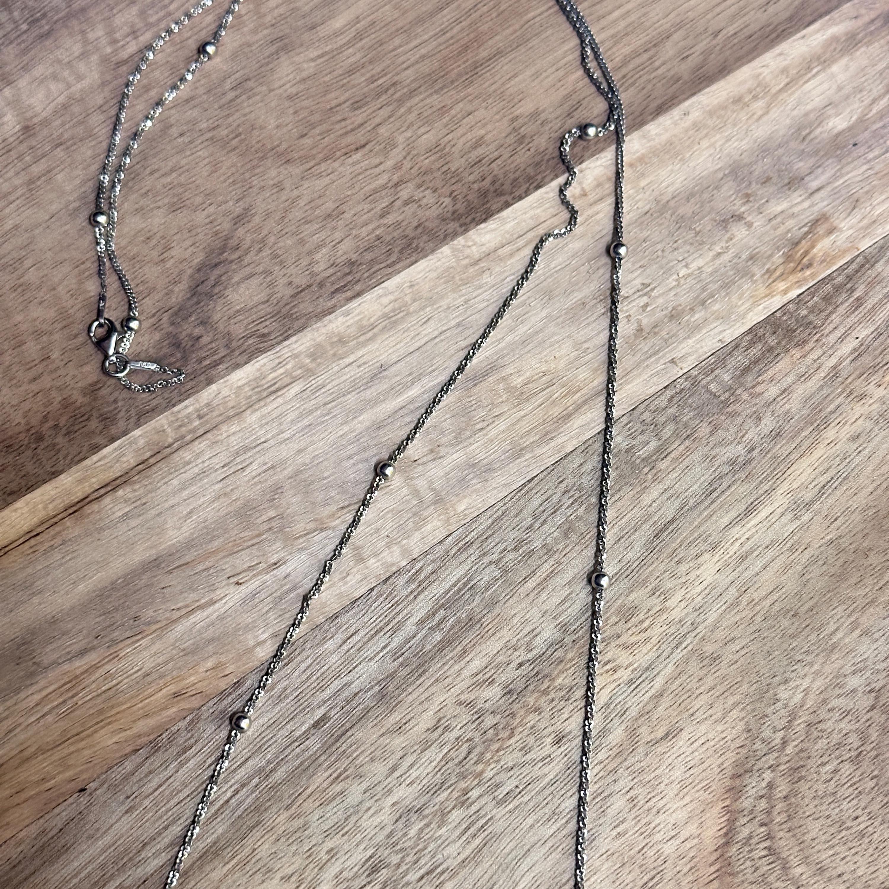 Vintage Mid-Century Long Delicate Sterling Silver Drop Beaded Necklace