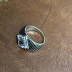 Vintage 80s Chunky Art Deco Style Clear Glass Gemstone Ring Statement - Size Q 1/2