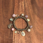 Vintage Pretty Pink/Green Gold Tone Charm Bracelet Unique Gift