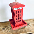 Red Wooden Telephone Bird Box Vintage Style Hanging Bird Feeder 20cm