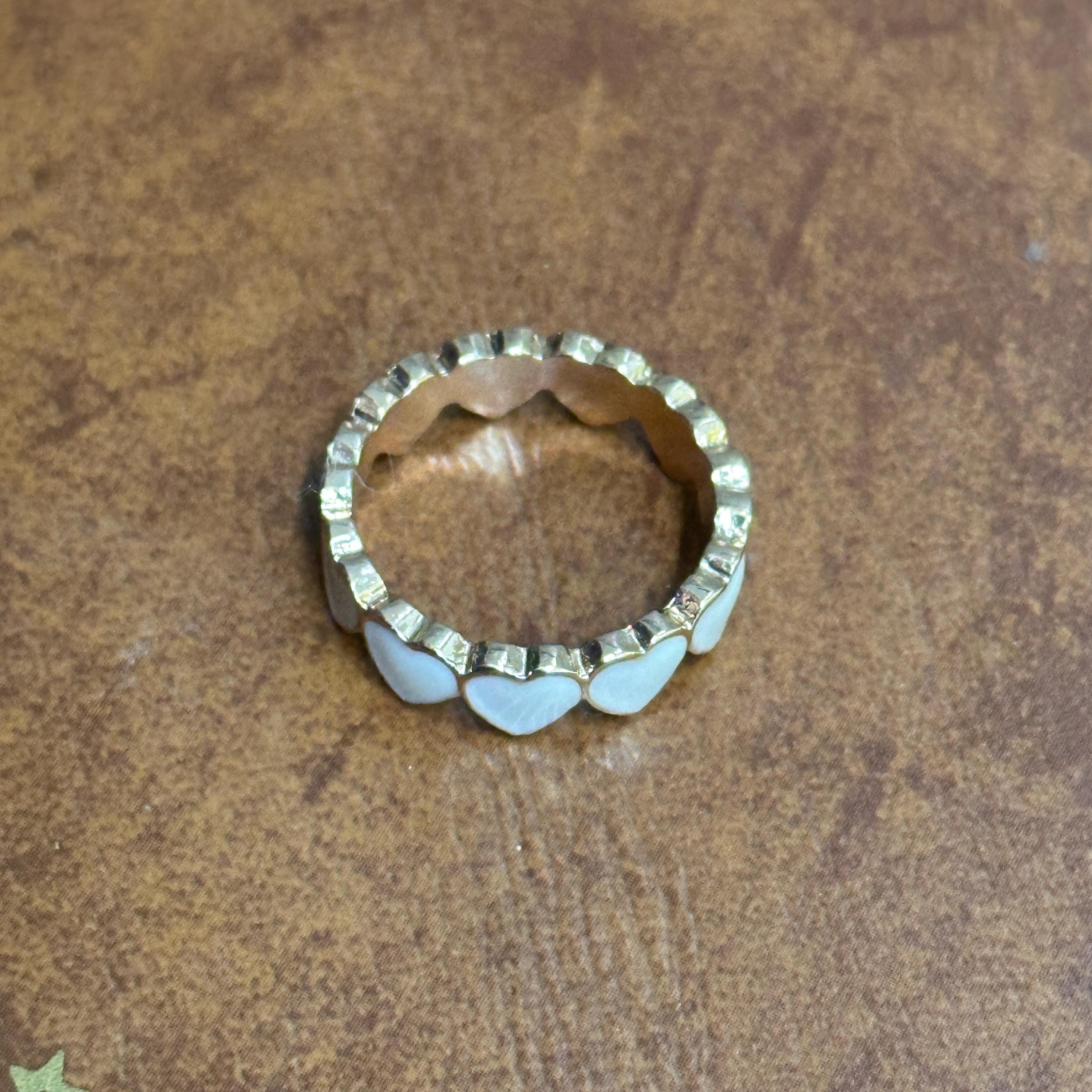 Vintage Stackable White Gemstone Heart Ring Gold Tone Band Party Ring - Size N 1/2