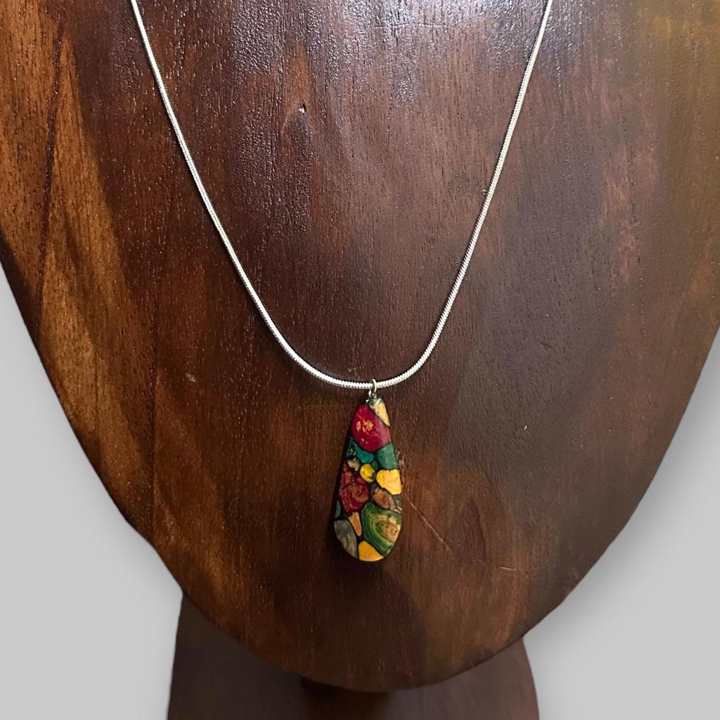 Vintage Coloured Gemstone Teardrop Pendant Necklace Mixed Stone Snake Chain